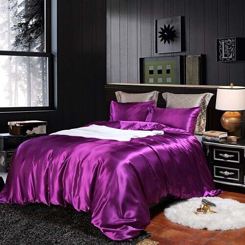 Silky Satin White Duvet Cover Set Quilt Bedding Sets Comforter Cover