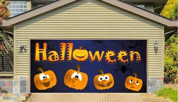 7' x 16'  Garage Door Decor Pumpkins