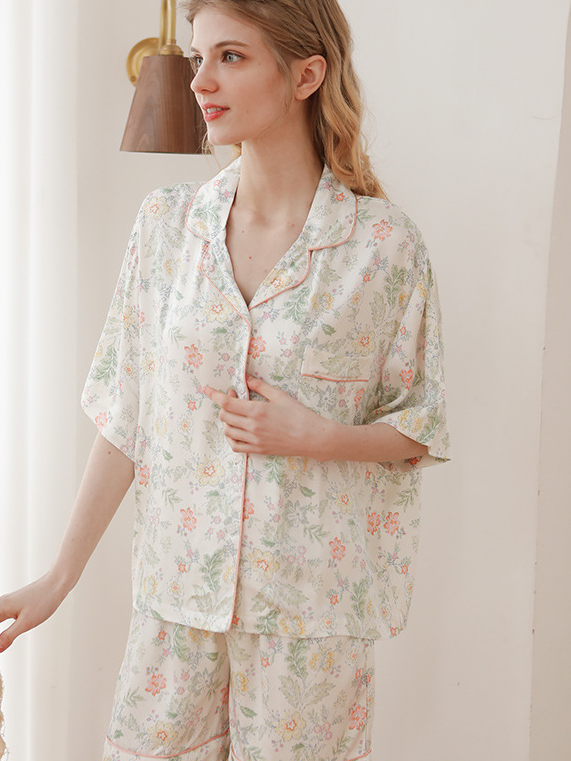 Shawl Collar Regular Fit Vacation Short Sleeve Pajama Set