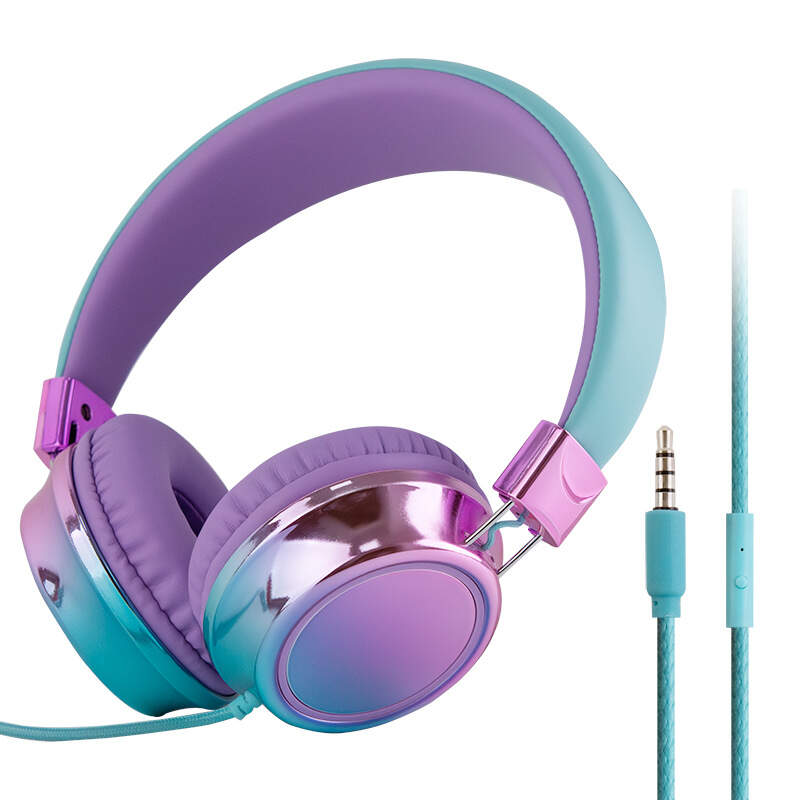 gradient color foldable over ear wired headphones