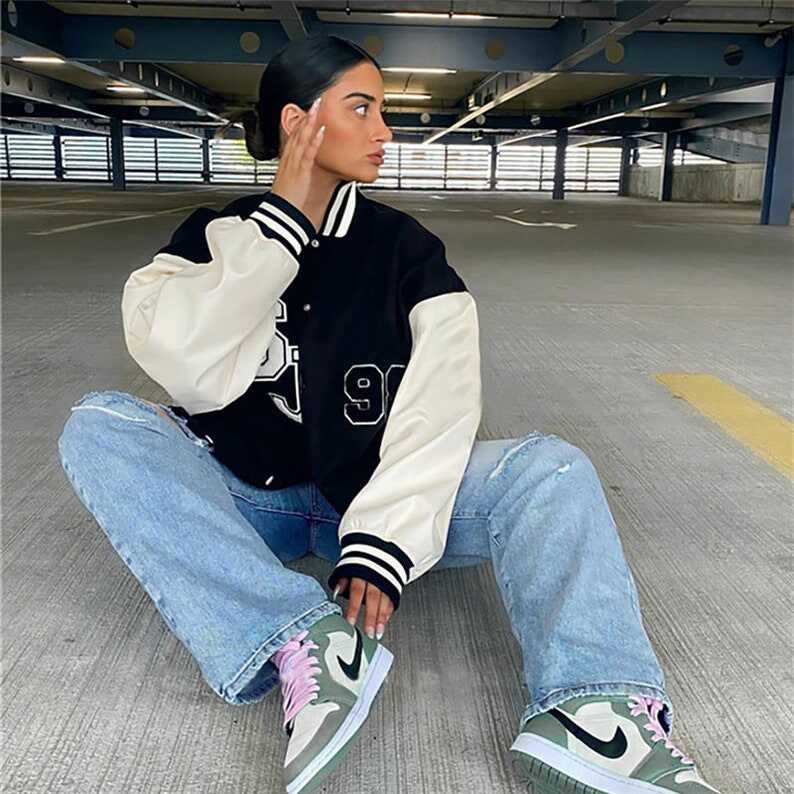 Y2K Fashion Patch Varsity Bomber Jacket