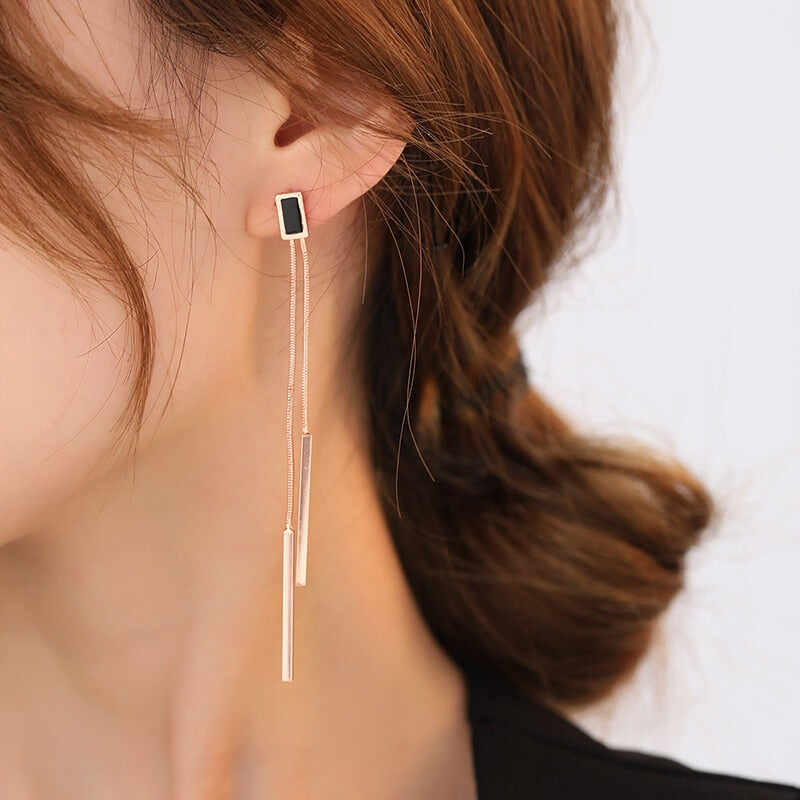 Vintage Long Tassel Geometric Square Drop Earrings For Women Korean Long Thread Dangle Earring Fashion Jewelry Oorbellen Brincos