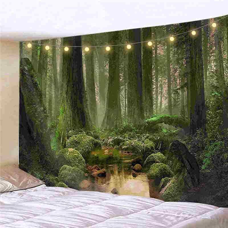 Landscape LED Lights Wall Tapestry Art Decor Forest Animal Print