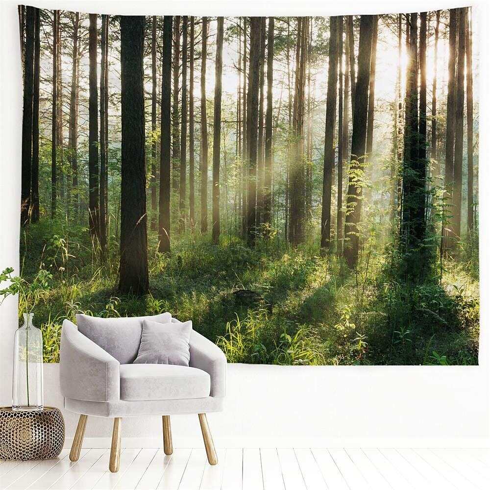 Nature Wall Tapestry Art Decor Landscape Magical Green Mistry Forest