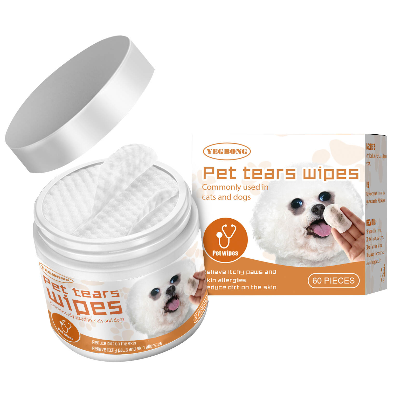 Pet wipes clean dogs and cats' tears, remove eye stains, clean the eyes with wet wipes, and remove eye dirt with cotton pads