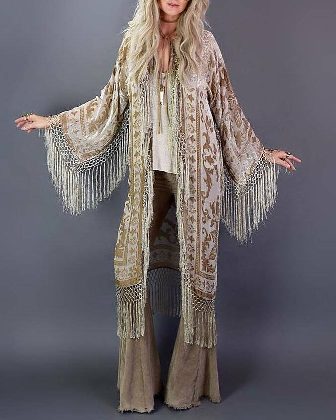 Fringed velvet cardigan