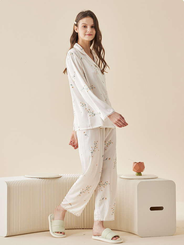 Casual Loose Regular Sleeve Floral Long Sleeve Pajama Set