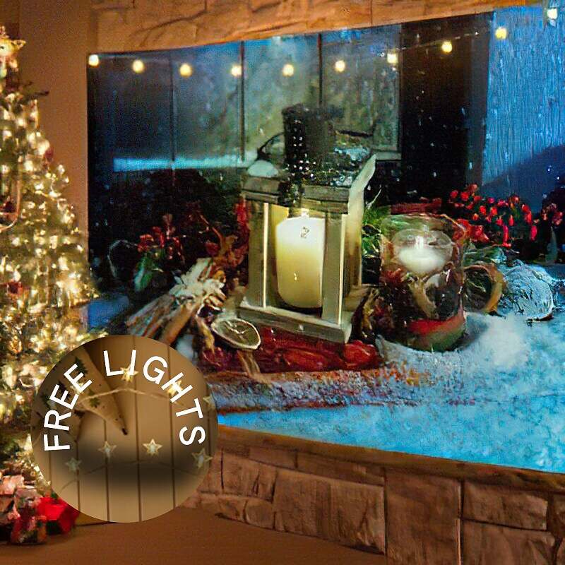 Christmas Decor LED Lights Wall Tapestry Snow Christmas Tree Print