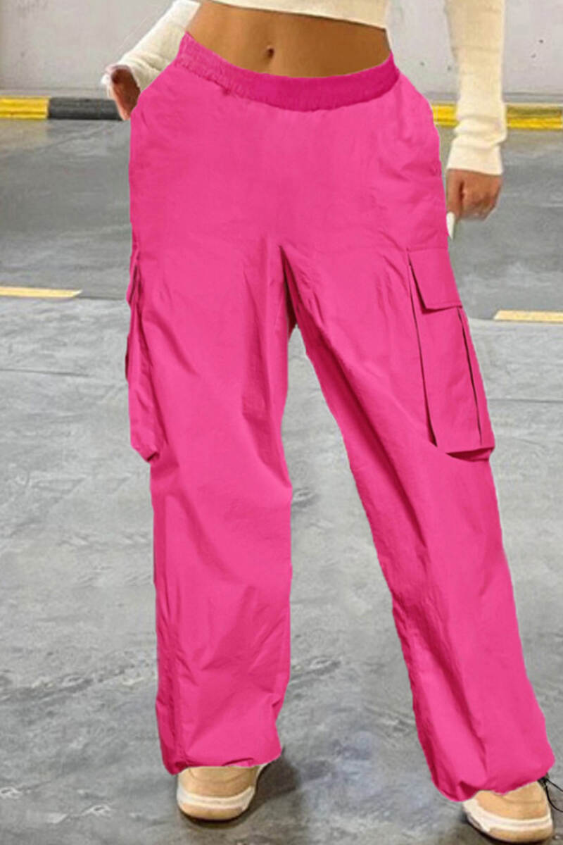 Rose Red Casual Solid Basic Regular High Waist Conventional Solid Color Trousers