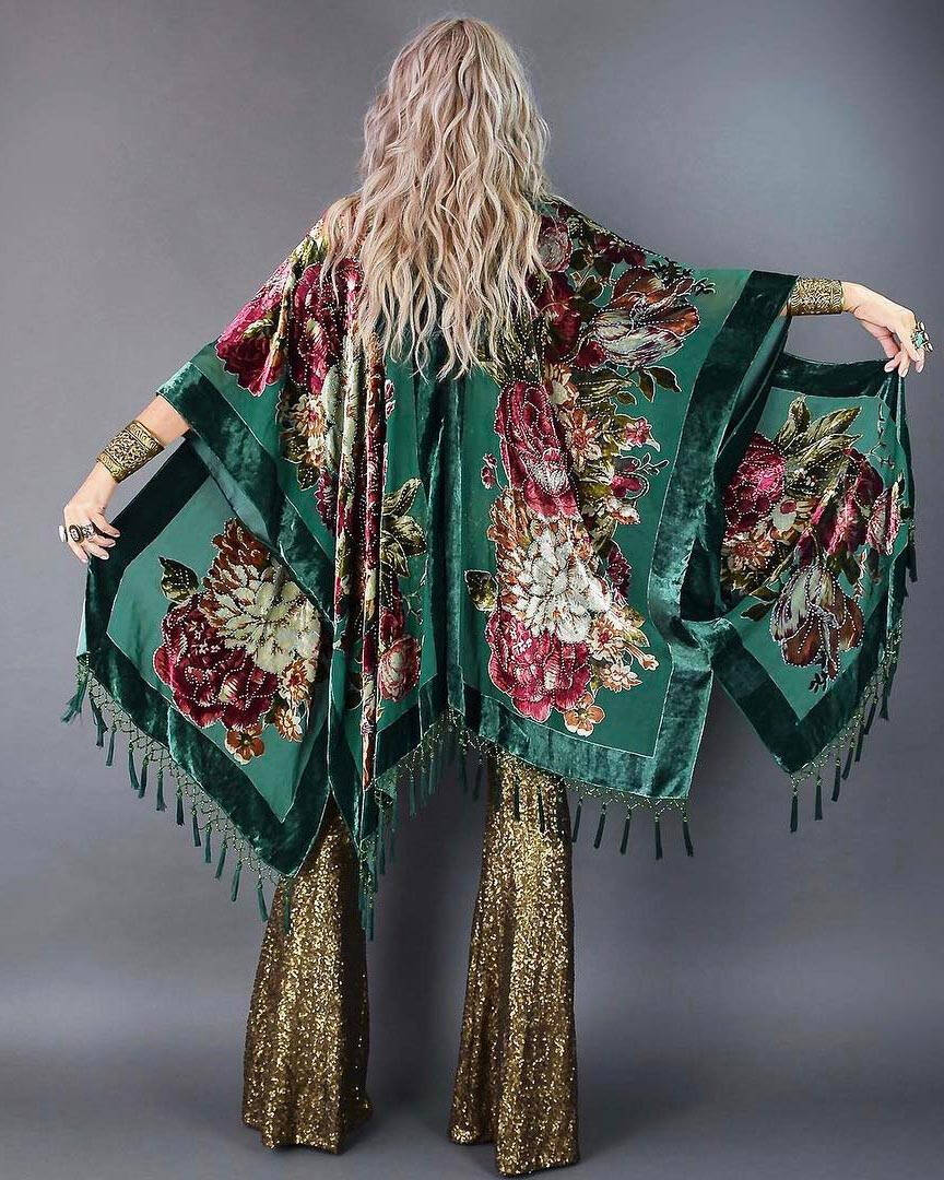 Fringed Velvet Print Cardigan Women's Jacket