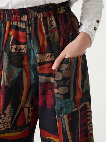 Women Pants & Capris | Vintage Print Dual Pocket Elastic Waist Pants For Women - QV39349