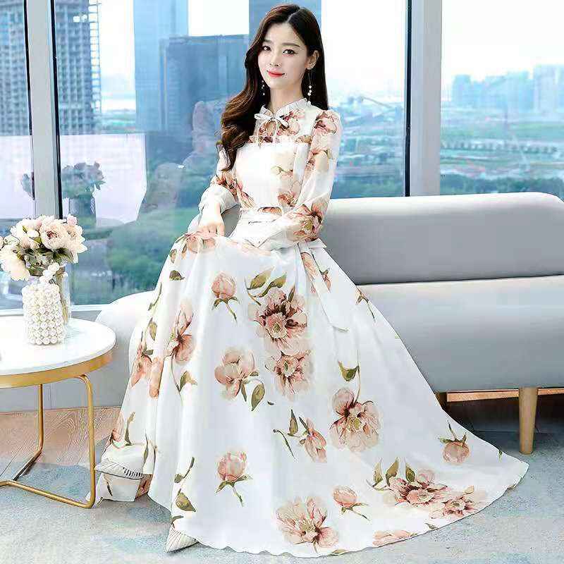 Waist Slimming Printed Dress