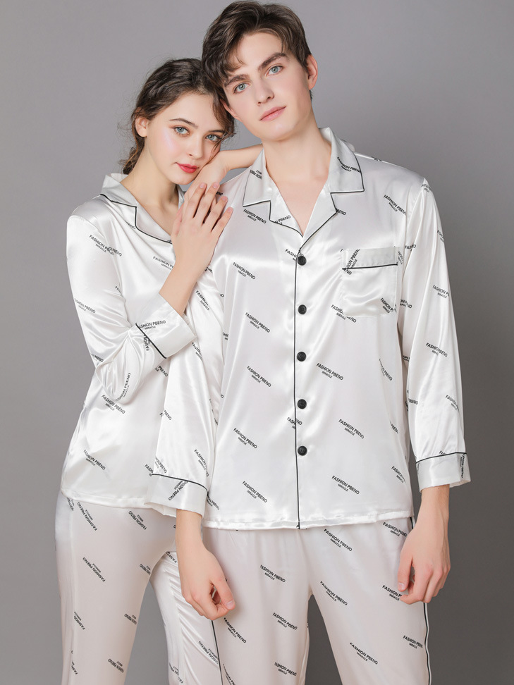 Regular Fit Casual Ice Silk Long Sleeve Couple Pajama Set