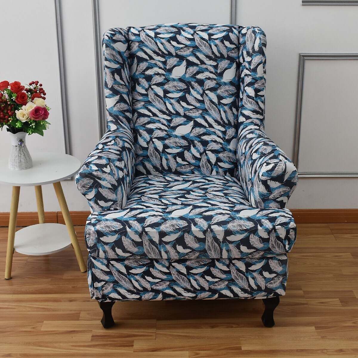 Stretch Wingback Chair Cover Geometric Pattern