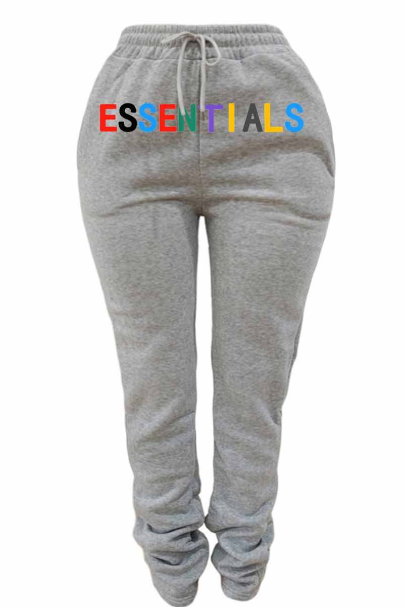 Light Gray Casual Print Letter Bottoms