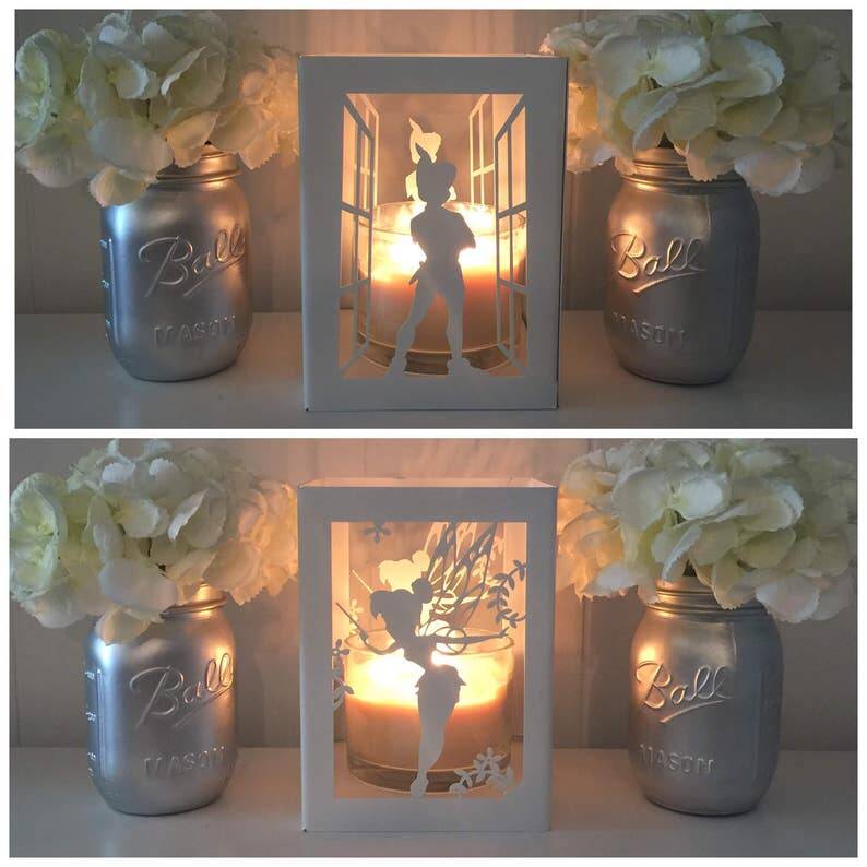 Peter Pan and Tinkerbell metal candle holder, Lantern, Centerpiece,Disney Home decor, Utensil holder, Disney Gift