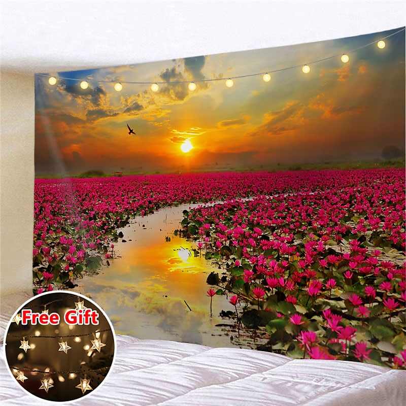 Landscape LED Lights Wall Tapestry Art Decor Flower Filed Print