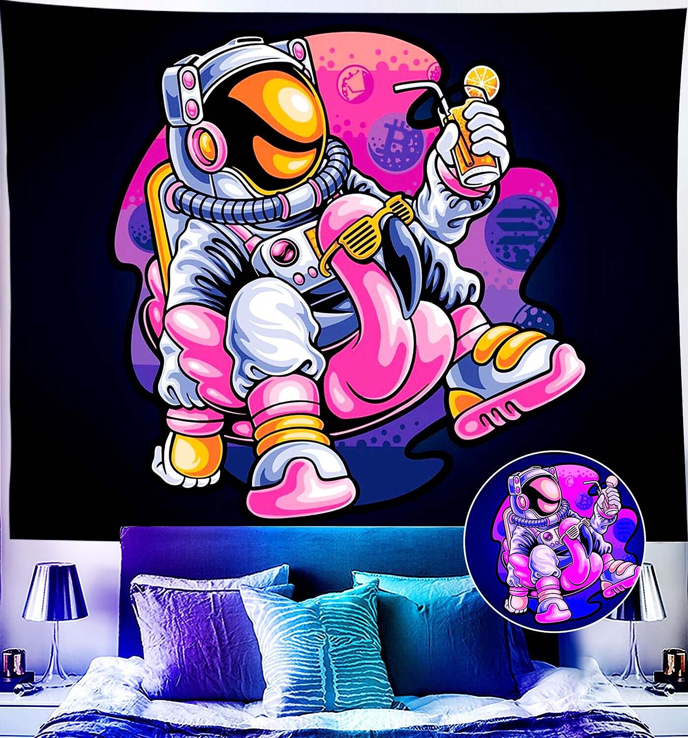 Astronaut Blacklight UV Reactive Wall Tapestry Trippy Psychedelic