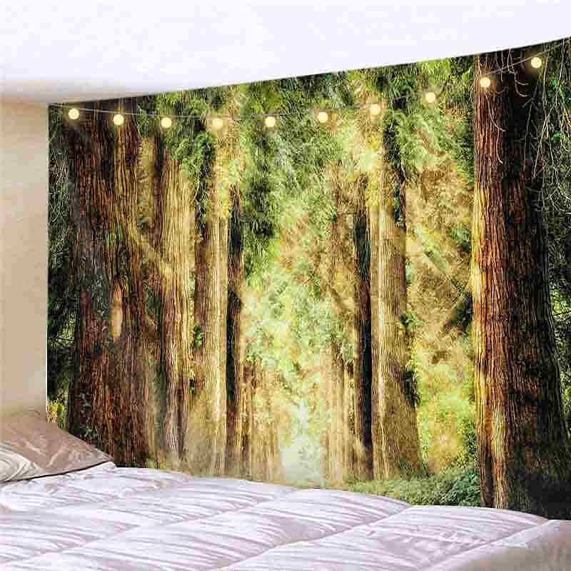 Landscape LED Lights Wall Tapestry Art Decor Forest Tree Print