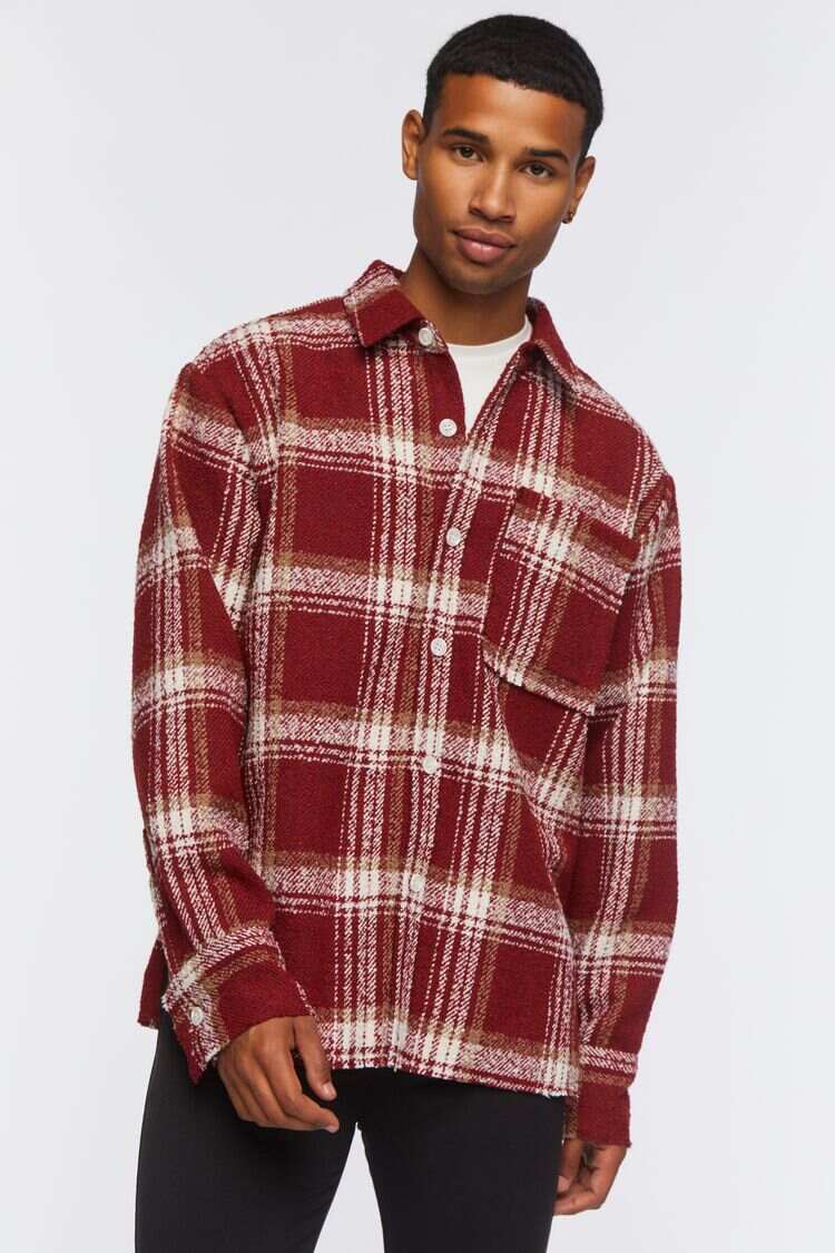 Men Apparel | Plaid Boucle Shirt Red Forever21 - JW67379