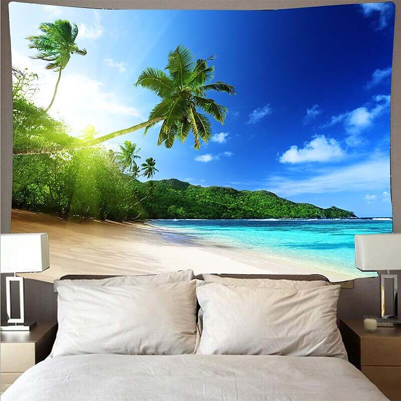 Wall Tapestry Art Deco Landscape Mountain Water Lake Sea Cave