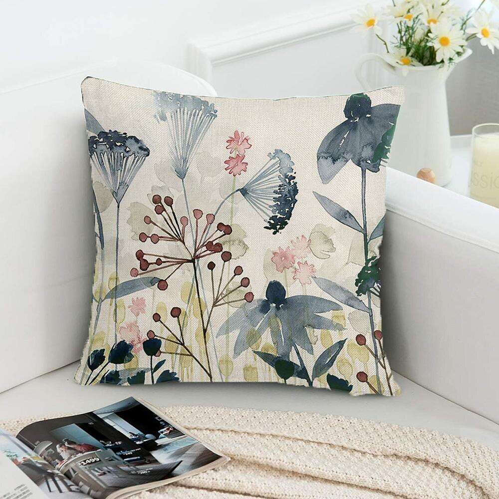 Outdoor Waterproof Pillow Cover Floral Blue for Patio Garden Sofa Couch Livingroom 1pc