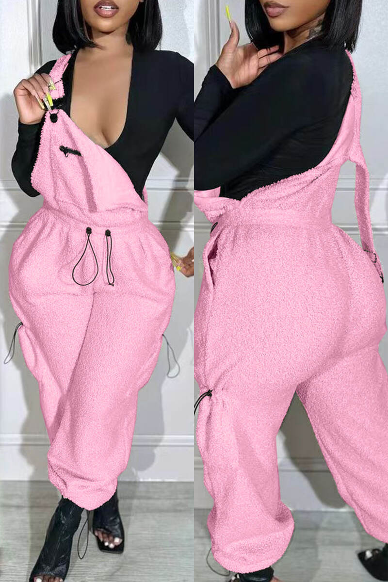 Pink Casual Solid Patchwork Spaghetti Strap Regular Jumpsuits (Without Tops)