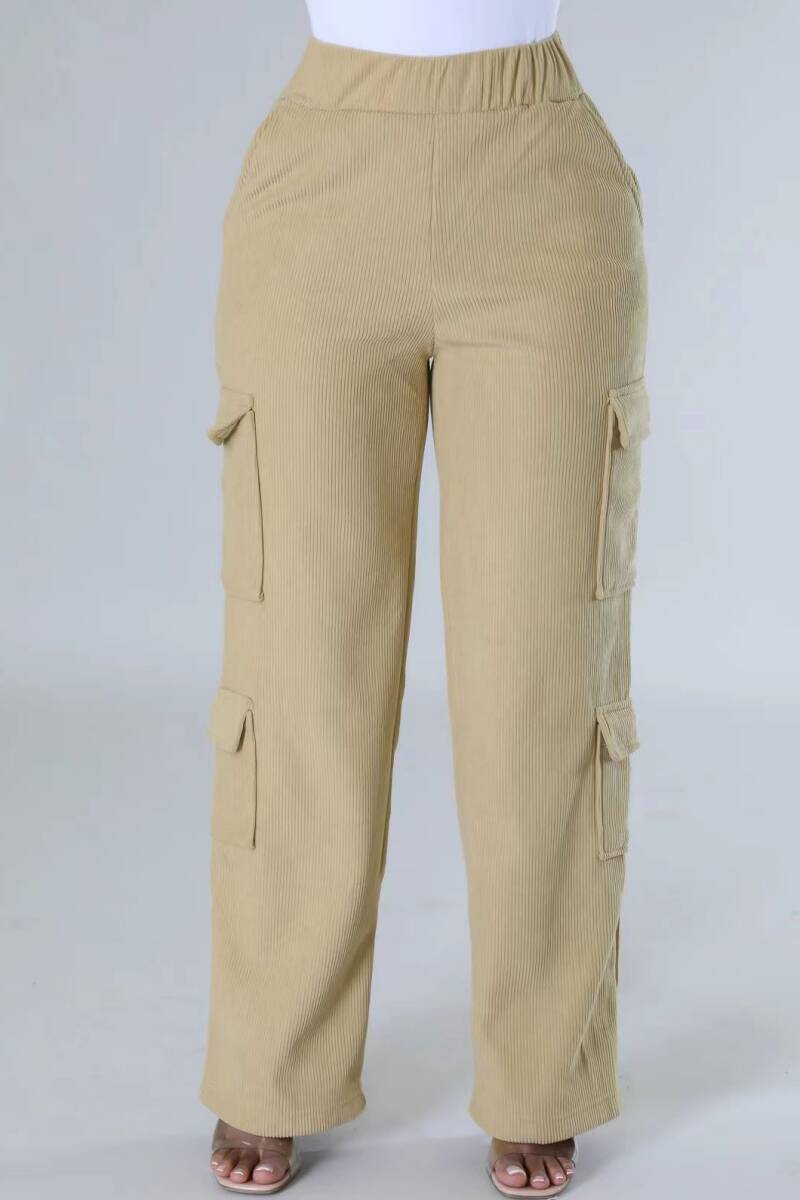 Army Green Casual Solid Patchwork Regular High Waist Conventional Solid Color Trousers