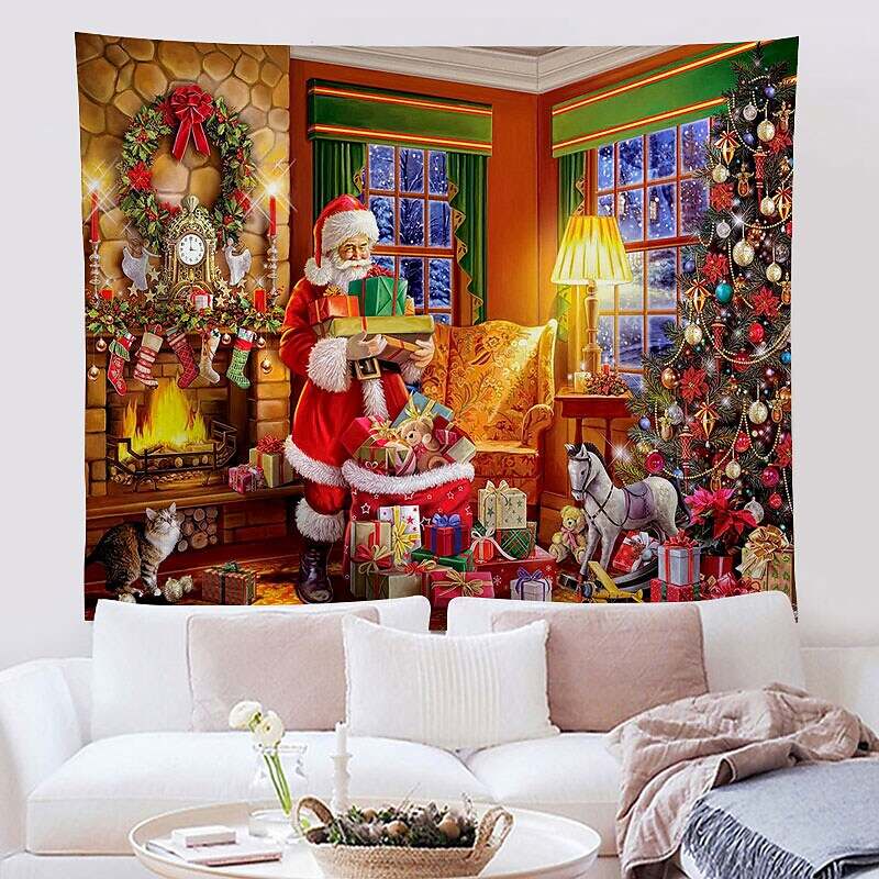 Christmas Santa Claus Holiday Party Wall Tapestry Art Decor