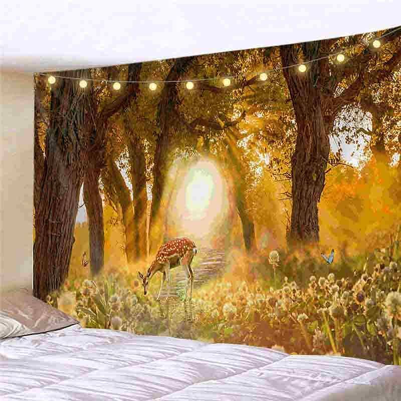 Landscape LED Lights Wall Tapestry Art Decor Waterfall Sunsetn Print