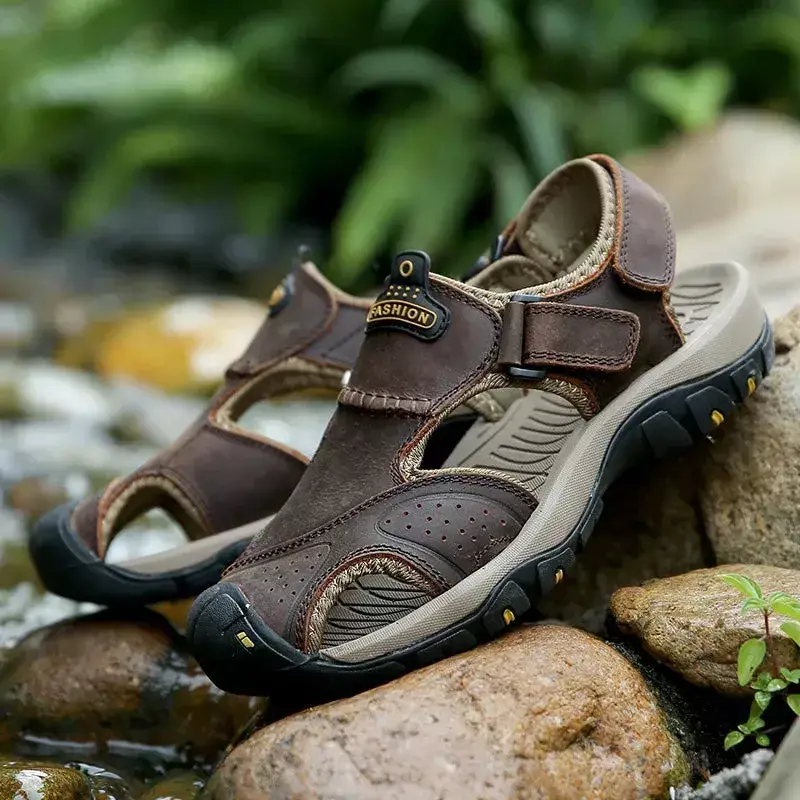 Mens Gladiator Beach Sandals - Genuine Leather - Comfort Support