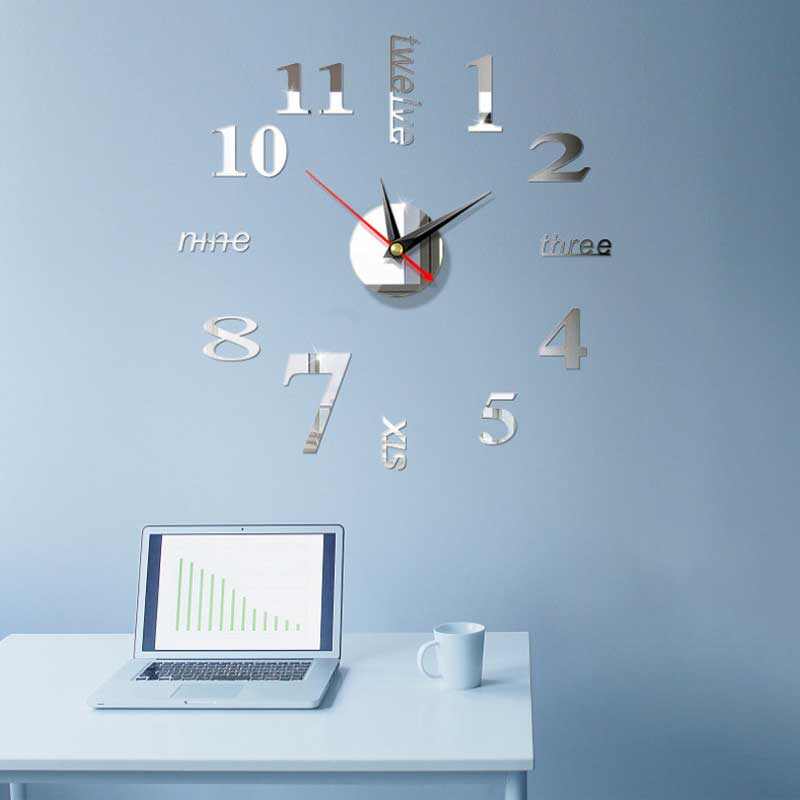 3D DIY Wall Clock Decor Sticker Mirror Frameless