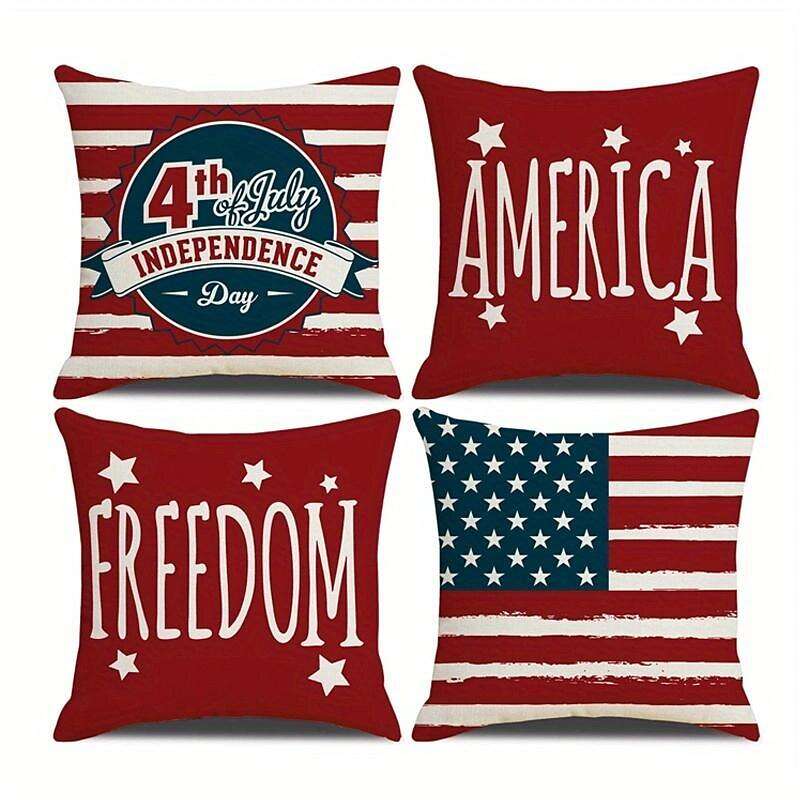 Independence Day Double Side Pillow Cover 4PC Soft Decorative Square Cushion Case Pillowcase for Bedroom Livingroom Sofa Couch Chair