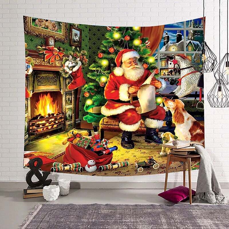 Christmas Santa Claus Holiday Party Wall Tapestry Art Decor