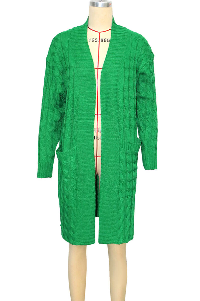 Green Casual Solid Cardigan Outerwear