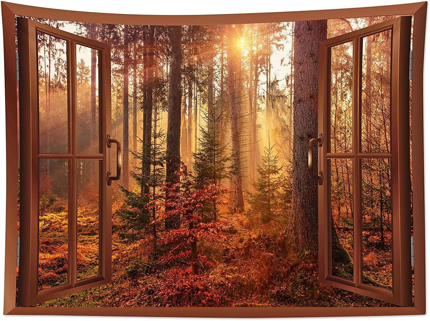 Forest Maple Tree Wall Tapestry Outside Window