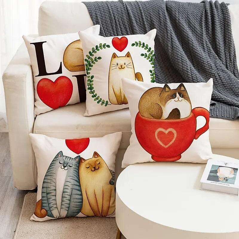 Animal Dog Cat Double Side Cushion Cover 4PC Soft Decorative Square Throw Pillow Cover Cushion Case Pillowcase for Bedroom Livingroom Superior Quality Machine Washable Indoor Cushion for Sofa Couch Bed Chair