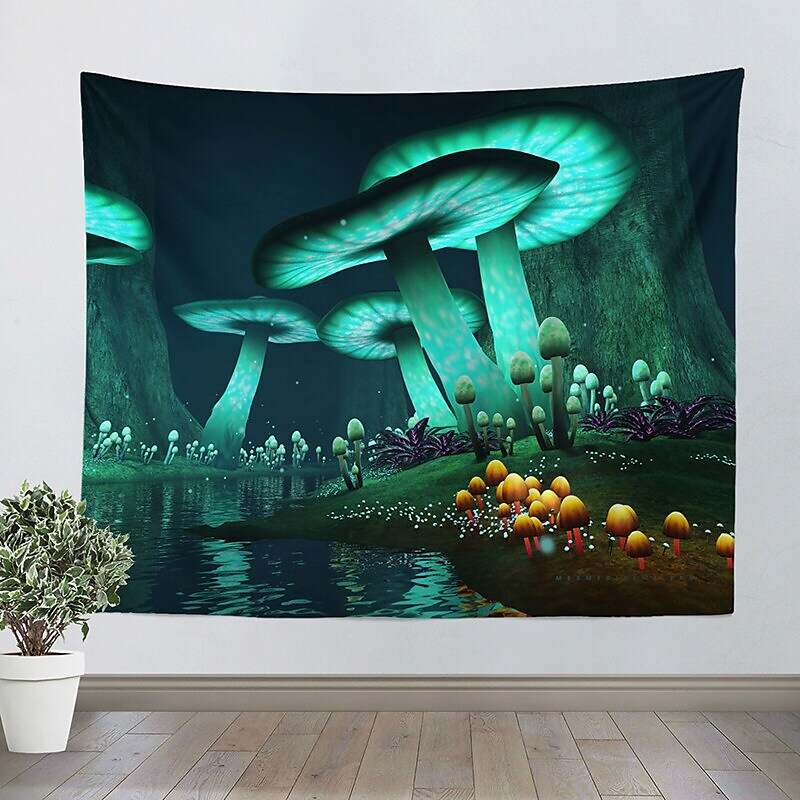 Blacklight UV Reactive Tapestry Trippy Mushroom Decoration Cloth