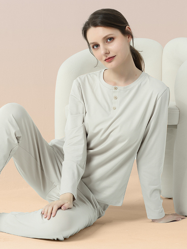 Simple Regular Fit Plain Long Sleeve Pajama Set