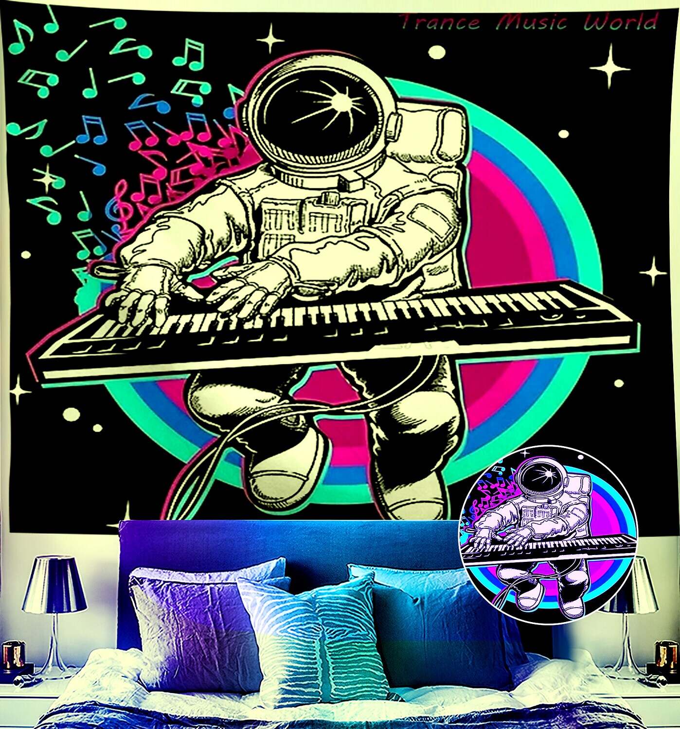 Astronaut Blacklight UV Reactive Wall Tapestry Trippy Psychedelic