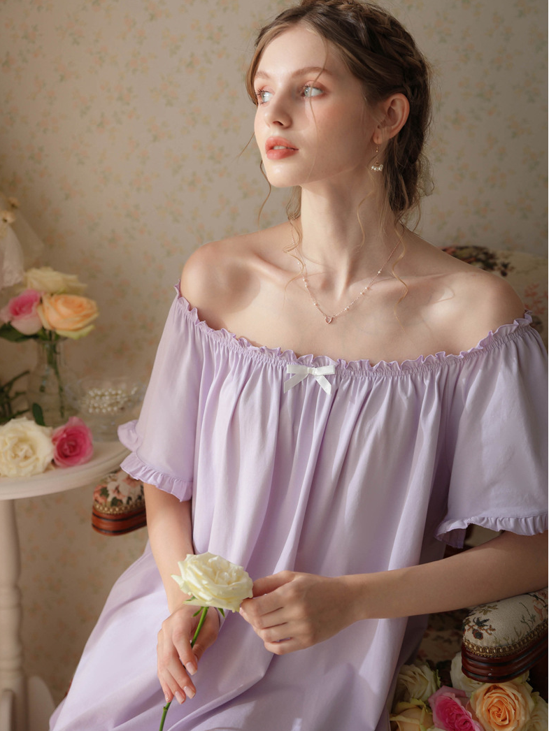 Simple Plain Cotton Floral Others Nightdress