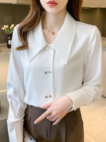 Women Blouses & Shirts | Solid Long Sleeve Lapel Shirt For Women - US26492