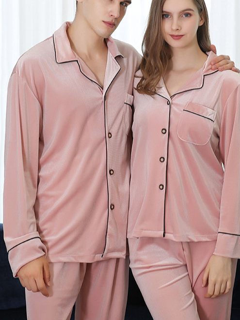 Gold velvet pajamas for men, spring and autumn suit, long sleeves, thickened Couple Pajamas Set