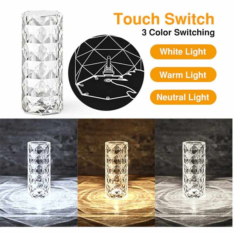 16 Color LED Crystal Rose Table Lamp