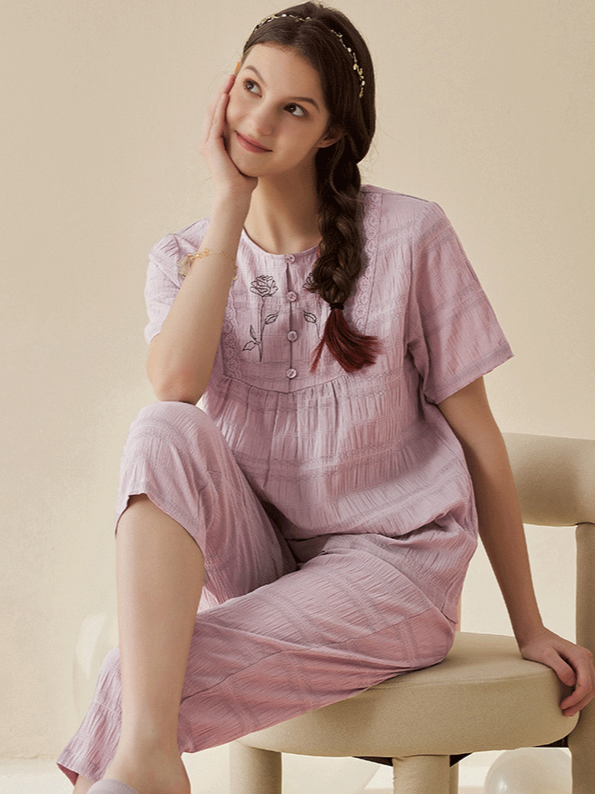 Regular Fit Casual Plain V Neck Pajama Set