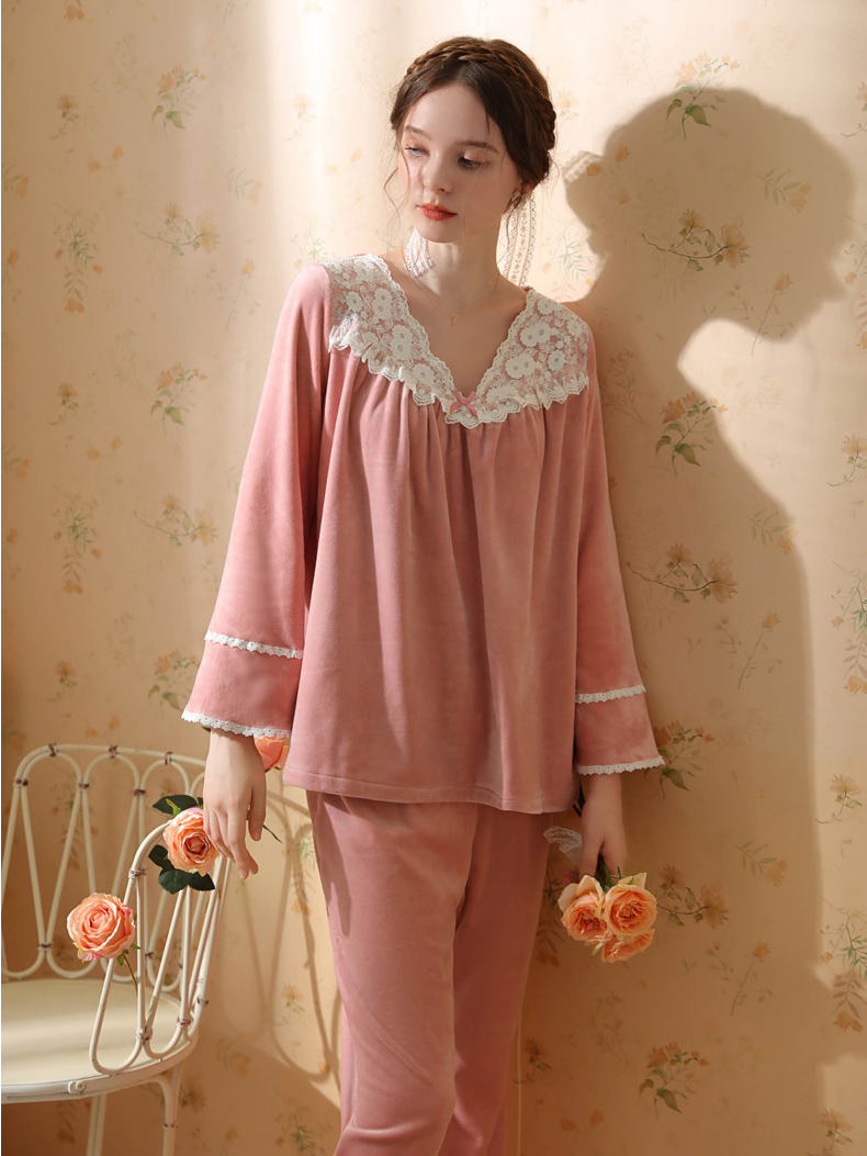 Loose Elegant V Neck Pajama Long Sleeve Set