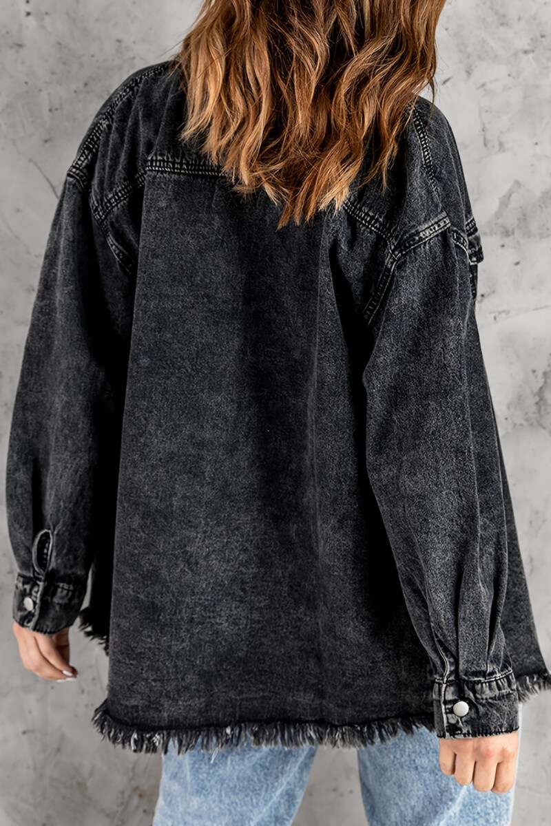 Black Casual Solid Patchwork Cardigan Turndown Collar Long Sleeve Regular Denim Jacket