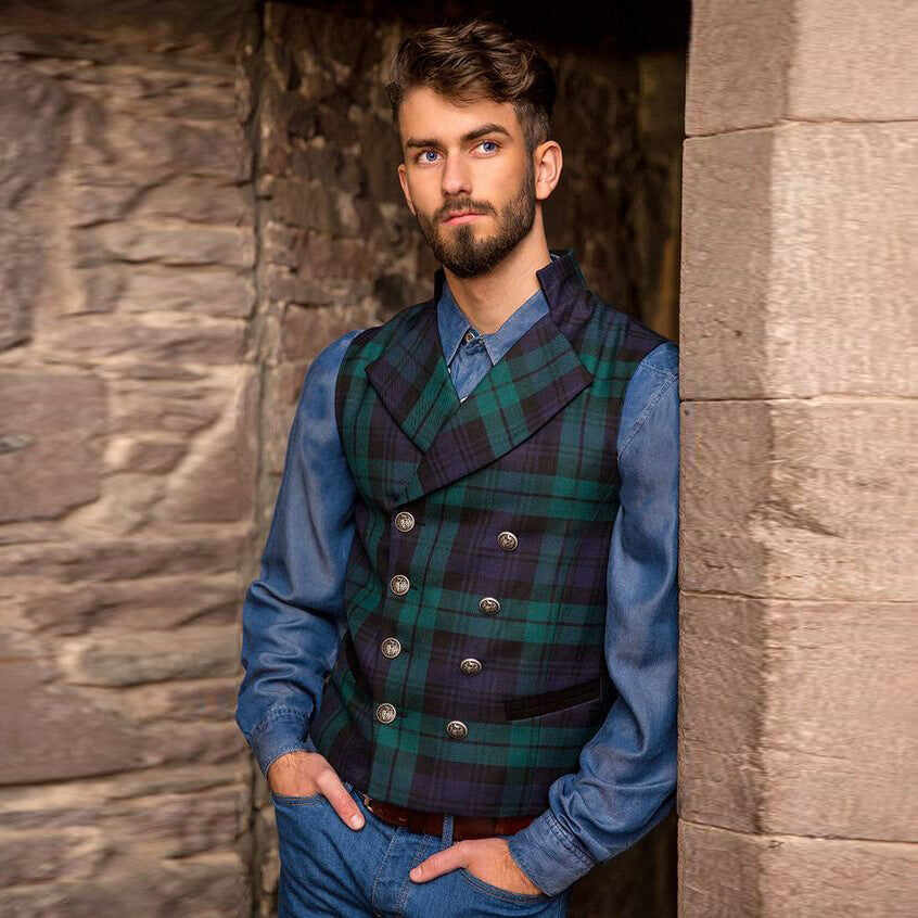 Casual Plaid Print Lapel Collar Double Breasted Blazer Vest