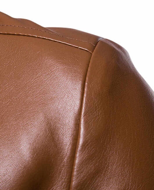 Basic Plain Lapel Collar Two Button Leather Blazer