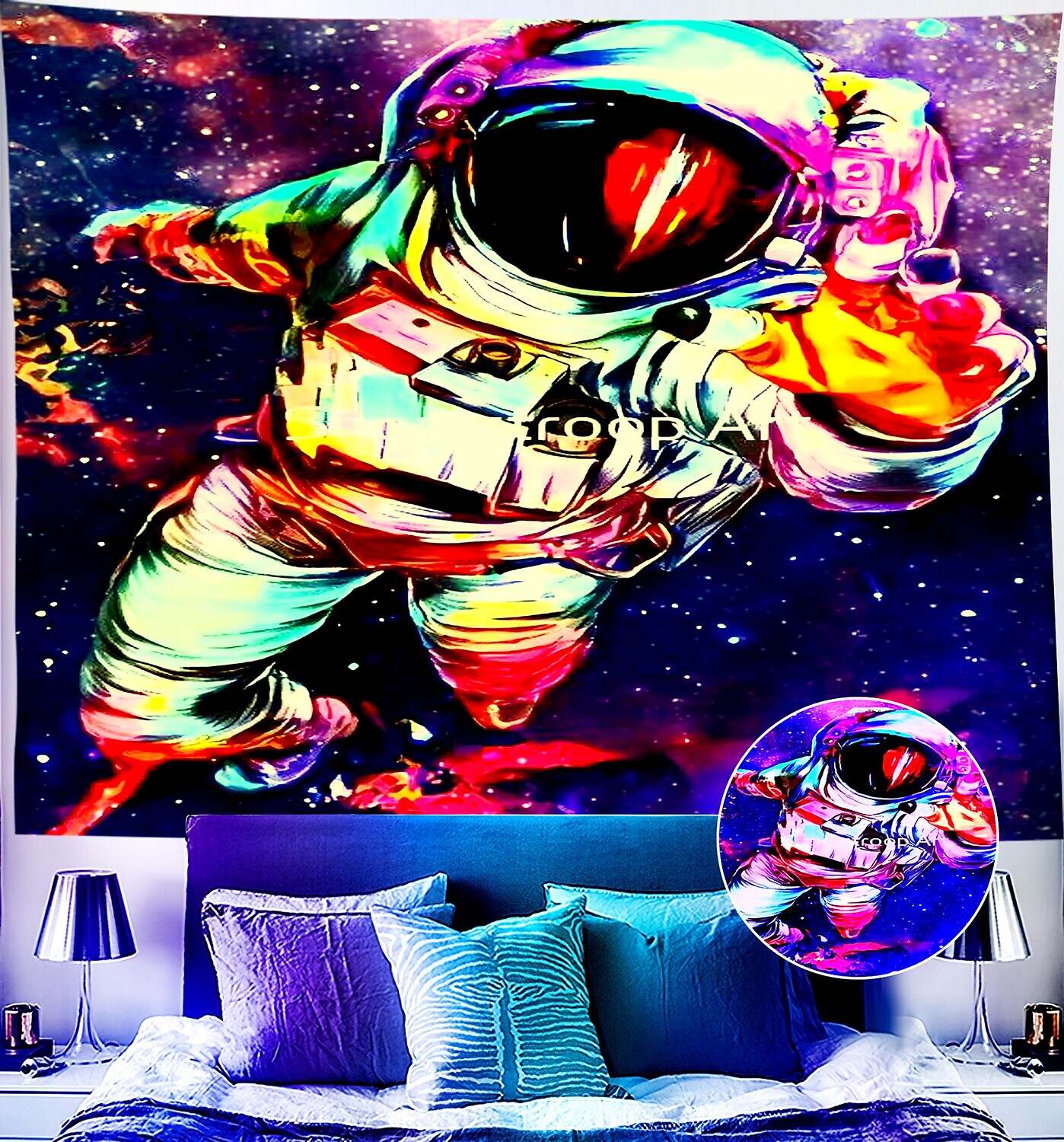 Astronaut Blacklight UV Reactive Wall Tapestry Trippy Psychedelic